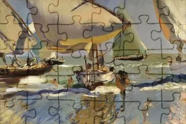 Sorolla barques sur la plage jigsaw puzzle