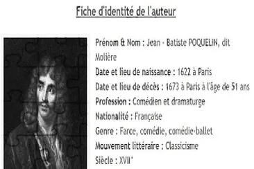 Fiche d 'identitÃ© de moliÃ¨re jigsaw puzzle