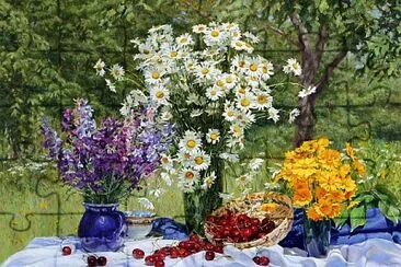 Flores Azul Blanco y Naranja jigsaw puzzle