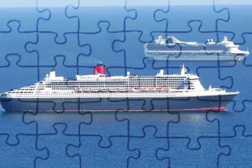 Queen Mary 2 anchored in Weymouth Bay with P O Cru jigsaw puzzle