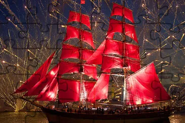 פאזל של Ship with red sails Fireworks celebration