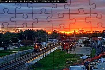 Sunset over Ft Madison,IA/USA station,and train