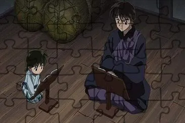 miroku le esta enseñando a hisui hanyo no yashahime