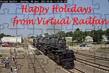  "Big Boy  " steam engine   "UP-4014  " passing Kearney,NE Happy Holid jigsaw puzzle