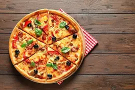 Delicious pizza with olives and sausages jigsaw puzzle