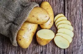 Batatas orgânicas cruas no saco