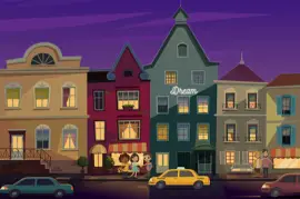 夜に街の通りを歩いて幸せな人々。