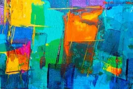 Cuadro abstracto azul y naranja