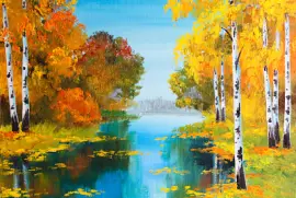 Björkskog nära en flod