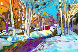 Dessin de paysage urbain d'hiver