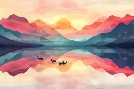 夜明けの山の湖