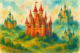 פאזל של טירות בצבעי מים