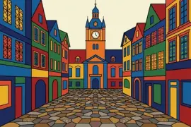 Historisk europeisk gata med kullersten, B