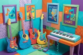 Musikstudio-Ecke mit Gitarren, Keyboard, C