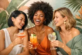 Mulher alegre com coquetéis