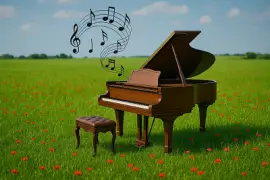 פסנתר בודד בדשא 