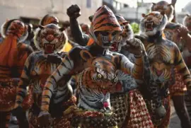 Festival _Pulikali _ o danza del tigre en La India