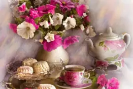Lovely Floral Tea Time-Still Life Art