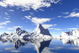 Alaska glaciers with water reflection.