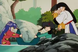 mouse abraza a ryoga y las chicas jalan a ranma de la pierna ranma 1/2