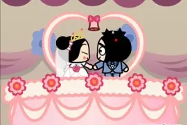 pucca imagina su boda con garu en un pastel pucca