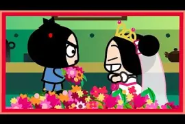 pucca piensa que garu le quiere dar flores pucca