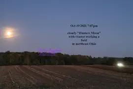 full  "Hunters Moon and Tractor in crop field 2021