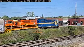 Blue and Orange locomotives as power lash-up at Cordele,GA/USA