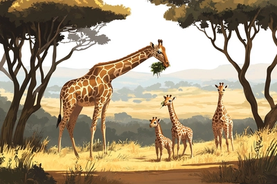 Família de girafas na natureza