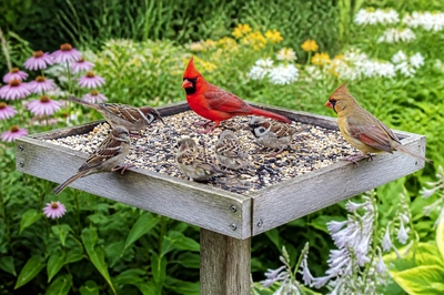 Platform Feeder Sparrows(grok)