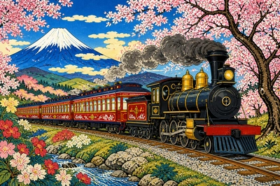 Ukiyo Countryside Train(grok)