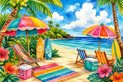 Folk Beach Umbrellas(grok)
