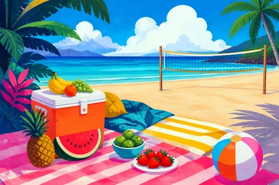 Gouache Beach Picnic(grok)