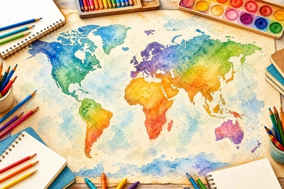 Desk Watercolor Map