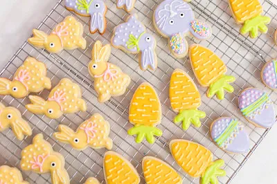 Easter sugar cookies decorated with royal icing of jigsaw puzzle
