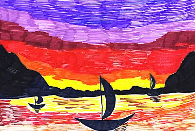 Пейзаж с рисуване на лодки