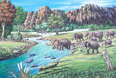 Pittura a olio di elefanti