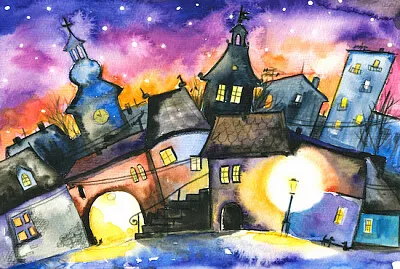 Città di notte Pittura