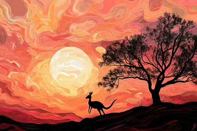 Amanecer en el desierto con canguro