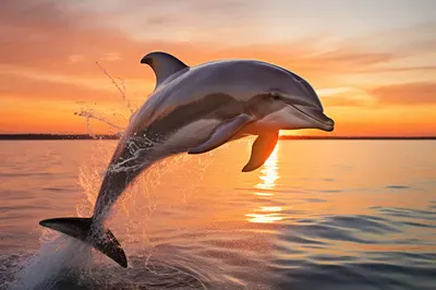 Saut du dauphin au lever du soleil