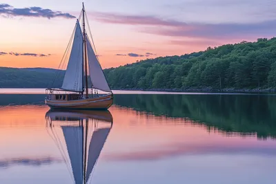 Veleiro em lago sereno