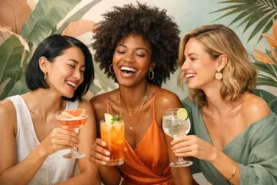 Donna allegra con cocktail