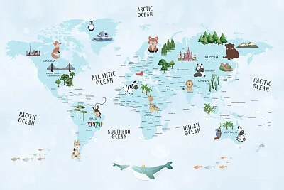 Animals world map for kids jigsaw puzzle