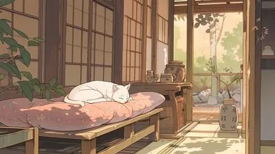 פאזל של Maison japonaise - Lofi art - Chat Blanc