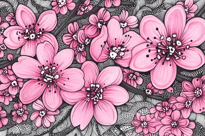 Pink Blossoms Zentangle