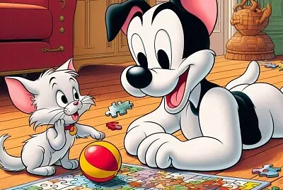 פאזל של perro y gato