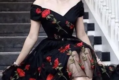 Retro Off the Shoulder Tulle Black Party with Flow