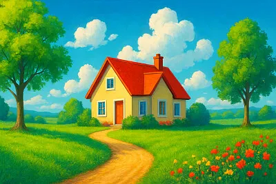 בית כפרי ביום אביבי 