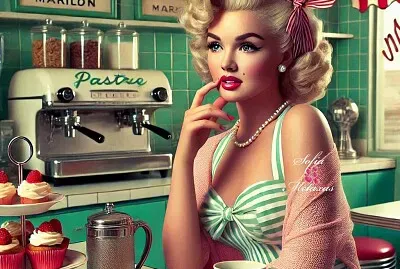 Marilyn Monroe posing in a 50’s style tea room! jigsaw puzzle