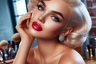 Marilyn Monroe posing in a makeup salon